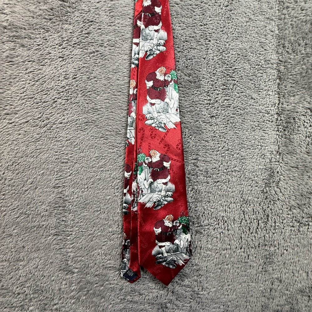 Yule Tie Greetings Christmas Santa Silk Necktie Red Hallmark Cards Holiday